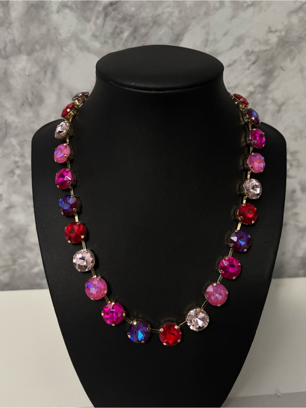 Multi Color 14mm Glass Stone Gold Necklace